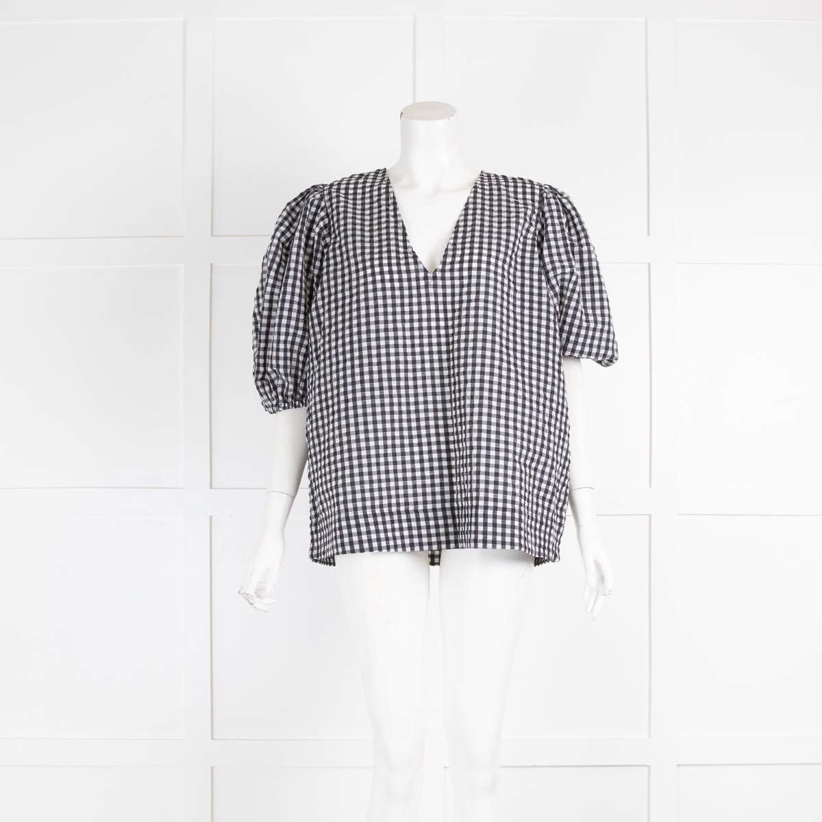 Ganni Gingham Puff Sleeve Top