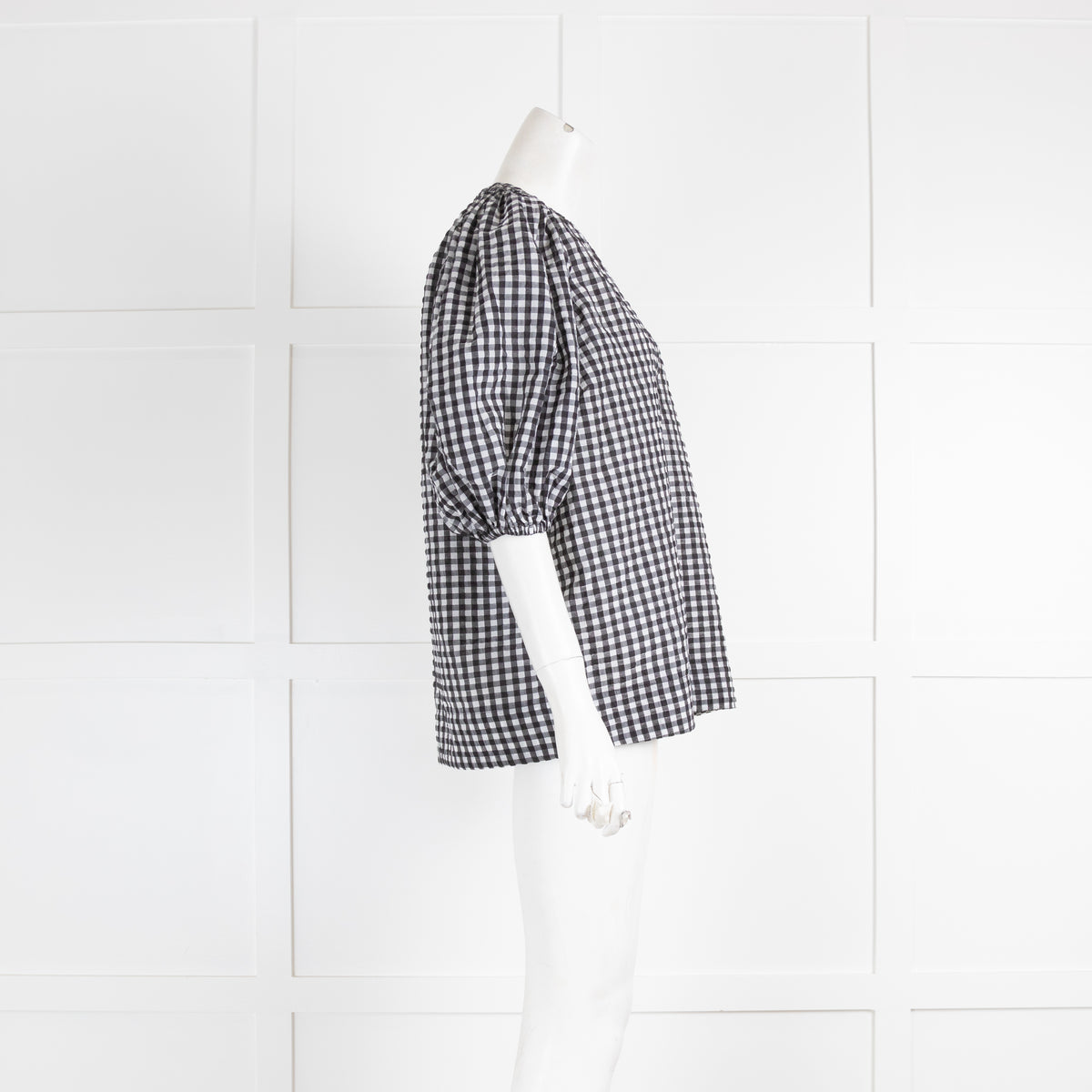 Ganni Gingham Puff Sleeve Top