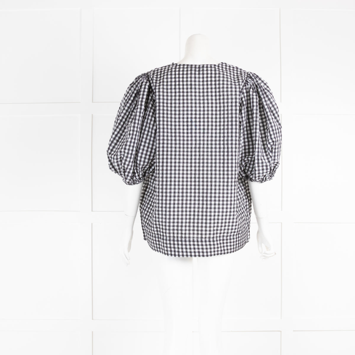 Ganni Gingham Puff Sleeve Top