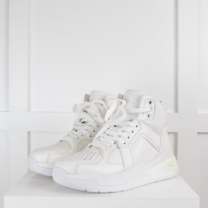 Balmain White B-Ball Leather High Top Trainers