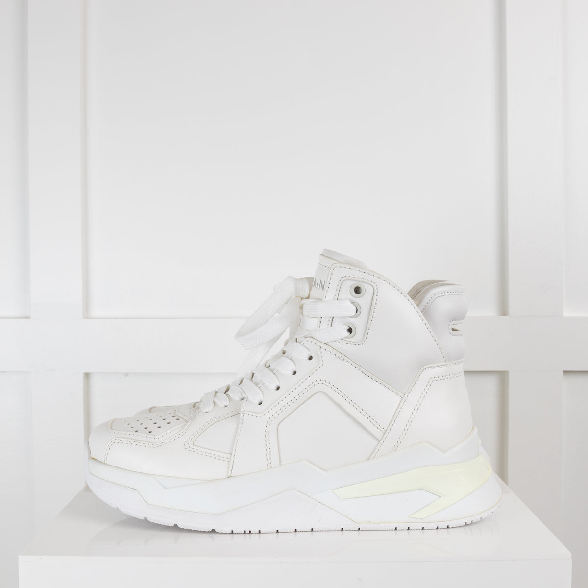 Balmain White B-Ball Leather High Top Trainers