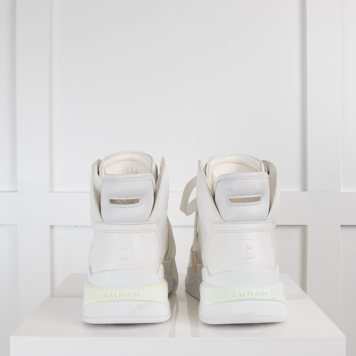 Balmain White B-Ball Leather High Top Trainers