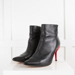 Lulu Guiness Black Leather Bardot Ankle Boots with Red Heels