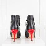 Lulu Guiness Black Leather Bardot Ankle Boots with Red Heels