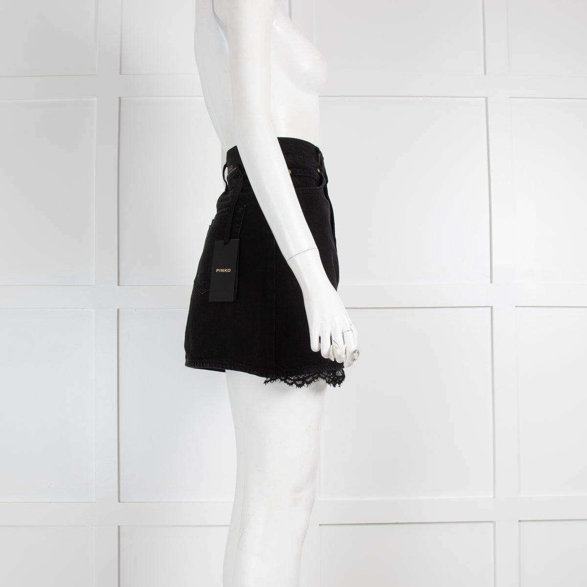 Pinko Black Lace Trimmed Mini Skirt