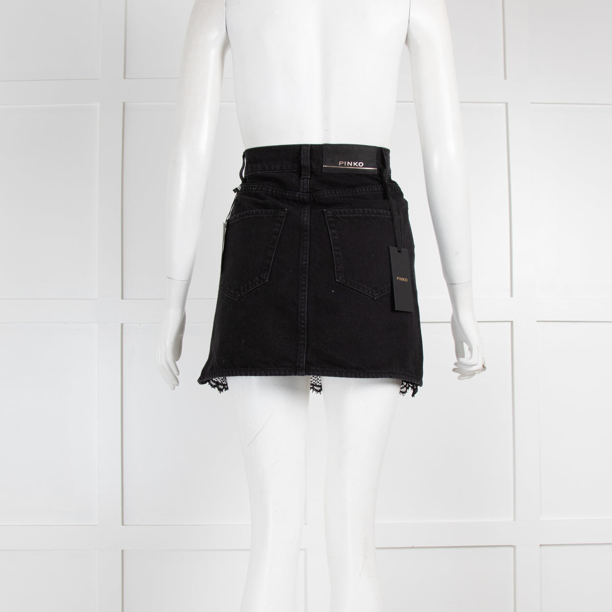 Pinko Black Lace Trimmed Mini Skirt