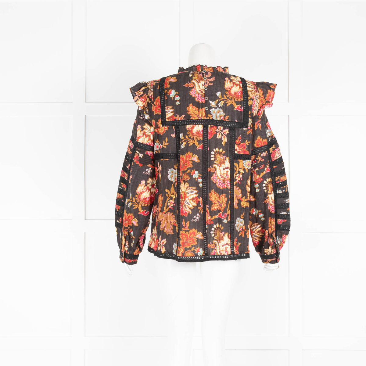 Sea Black Brown Floral Lace Detail Long Sleeve Top