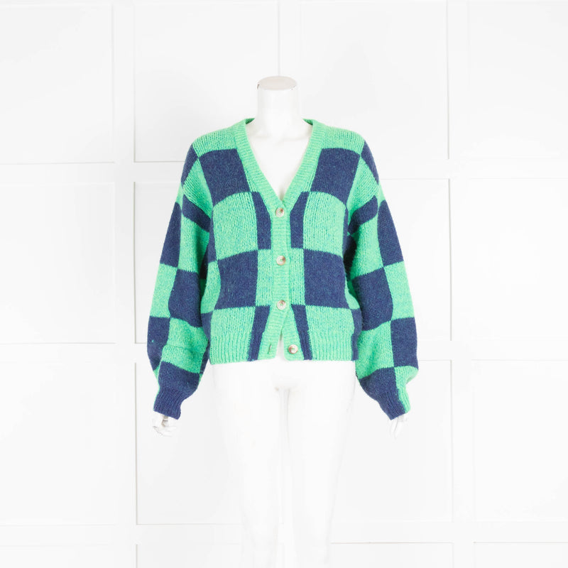 Stine Goya Green and Blue Check Cropped Cardigan