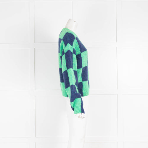 Stine Goya Green and Blue Check Cropped Cardigan