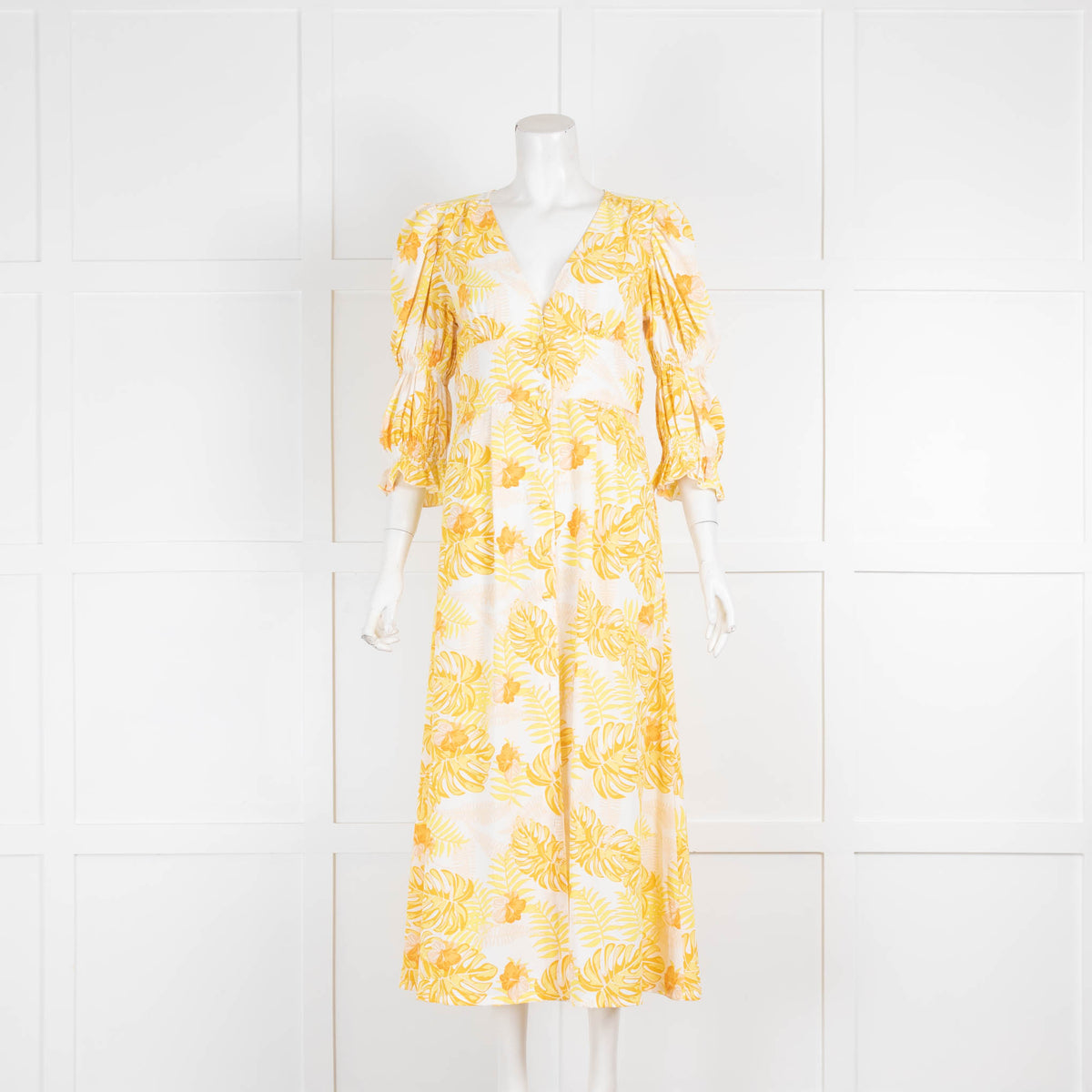 Springtime in Brooklyn Yellow Palm Maxi Dress