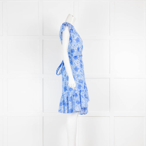 Masscob Blue White Floral Cotton Cap Sleeve Wrap Dress
