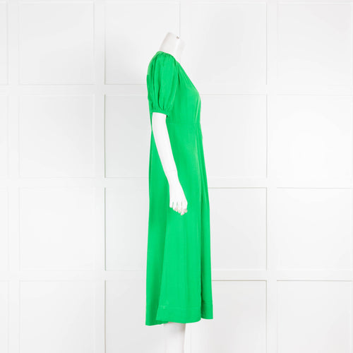 Ganni Green Puff Sleeve Midi Dress