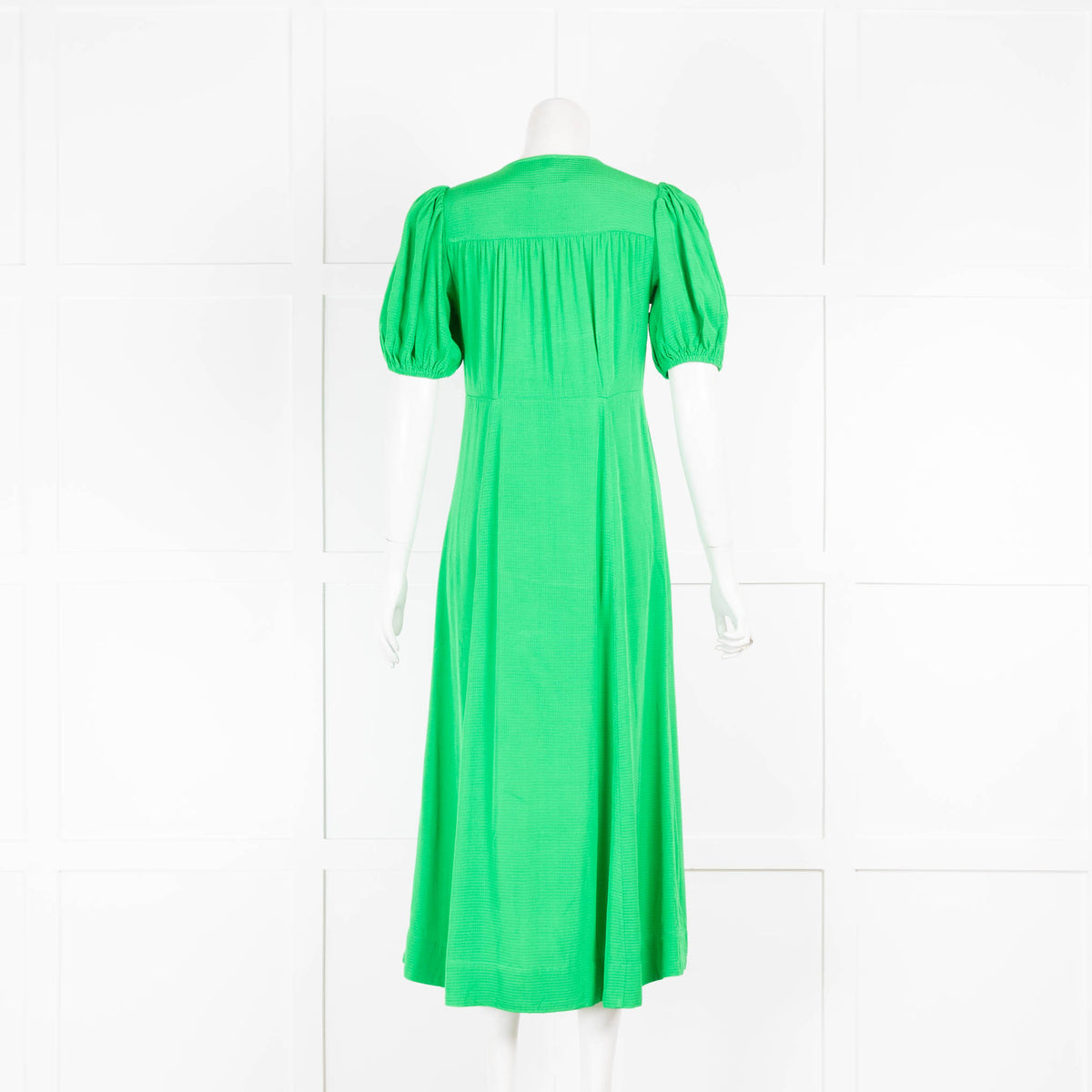Ganni Green Puff Sleeve Midi Dress