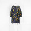 Lee Mathews Navy Yellow Floral Silk Blend Long Sleeve Dress