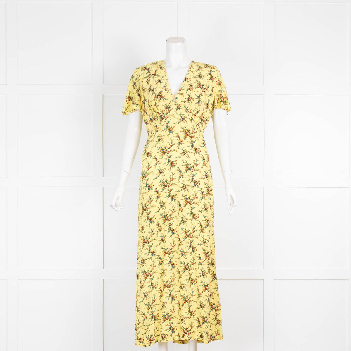 Sandro Yellow Short Sleeve Long Floral Dress