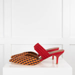 Malone Souliers Red Orange Gingham Print Mules