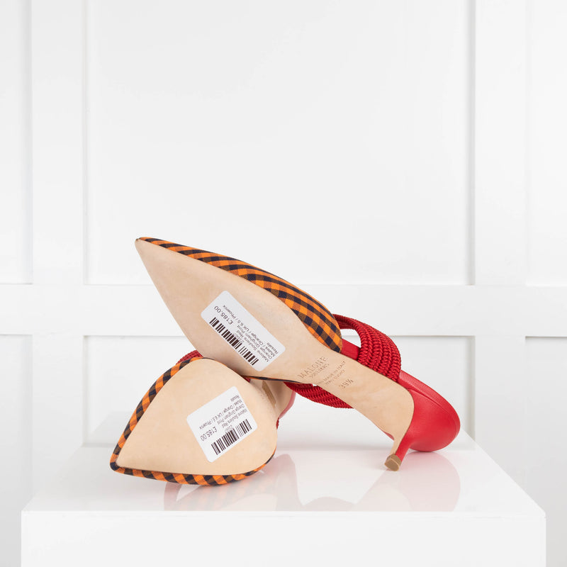 Malone Souliers Red Orange Gingham Print Mules