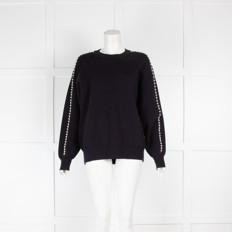 Sandro Navy Pearl Sleeve Detail Jumper