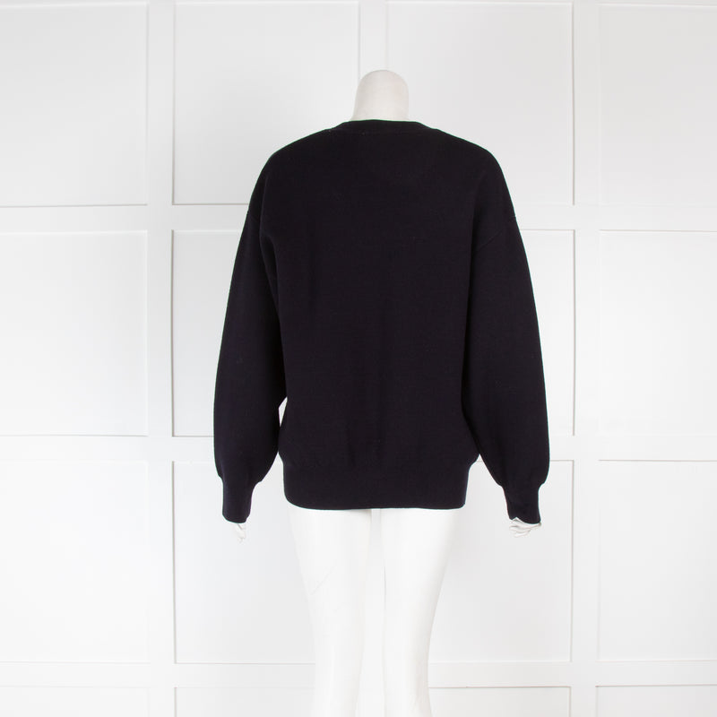 Sandro Navy Pearl Sleeve Detail Jumper