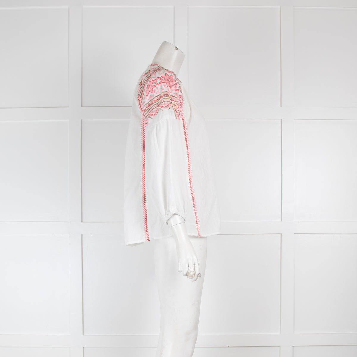 Rose & Rose White Blouse with Pink Embroidery