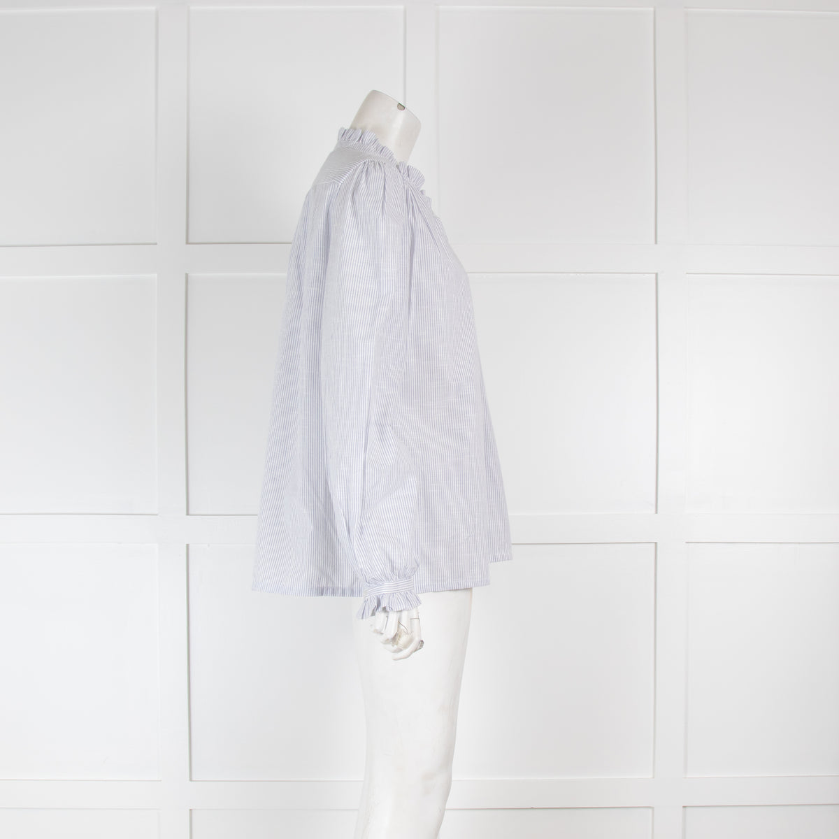 M.A.B.E Stripe Cotton Frill Neck Blouse