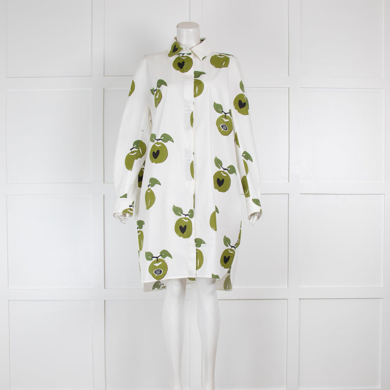 Max Mara White Shirt Dress with Green Apple Print