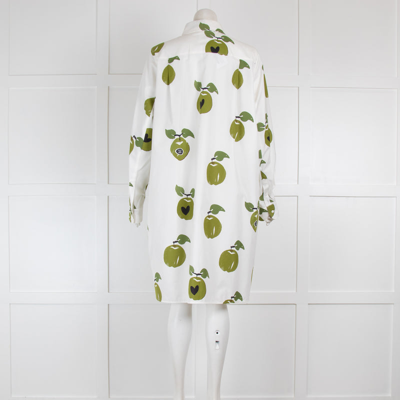Max Mara White Shirt Dress with Green Apple Print