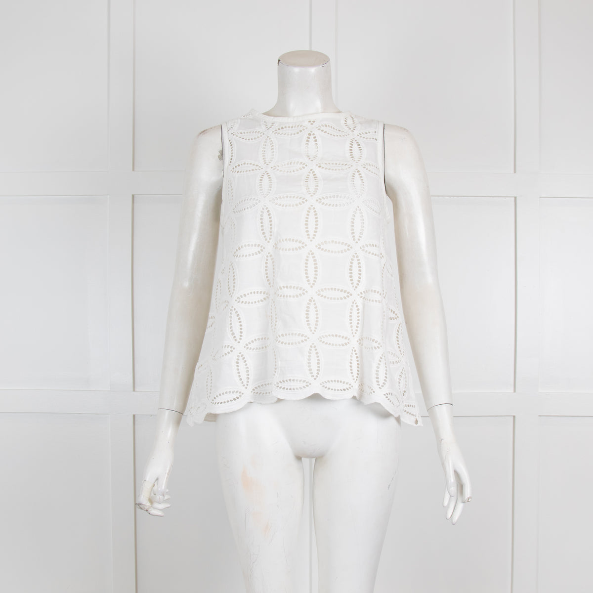 Otto'Dame White Cotton Broderie Anglaise Top