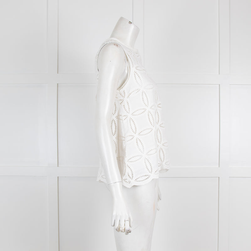 Otto'Dame White Cotton Broderie Anglaise Top