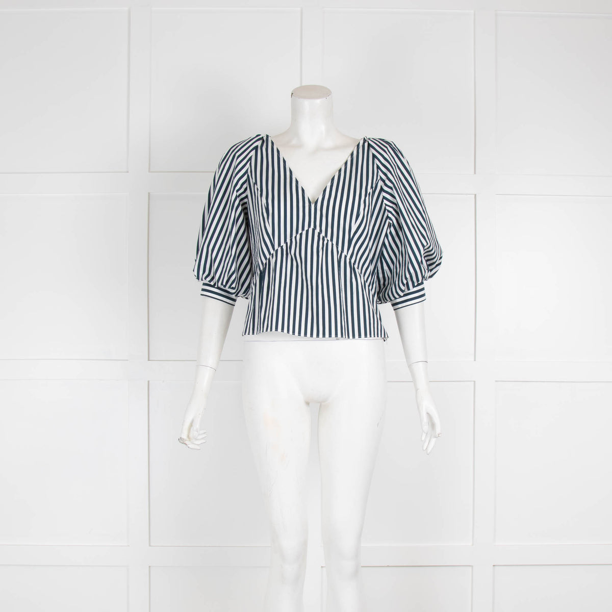 Frame V Striped Neck Puff Sleeve Top
