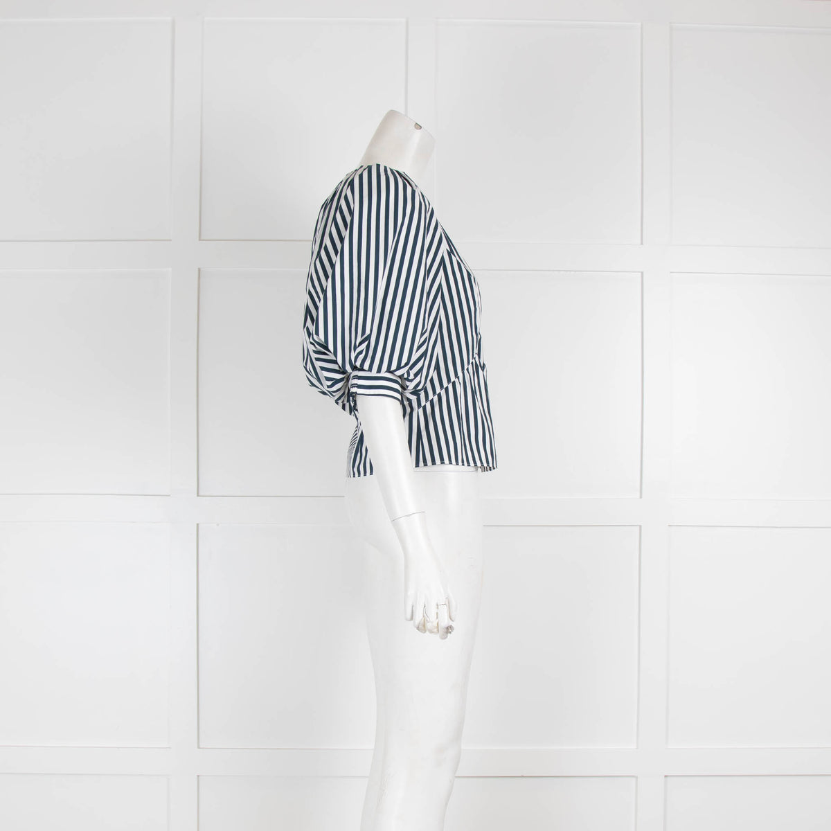Frame V Striped Neck Puff Sleeve Top