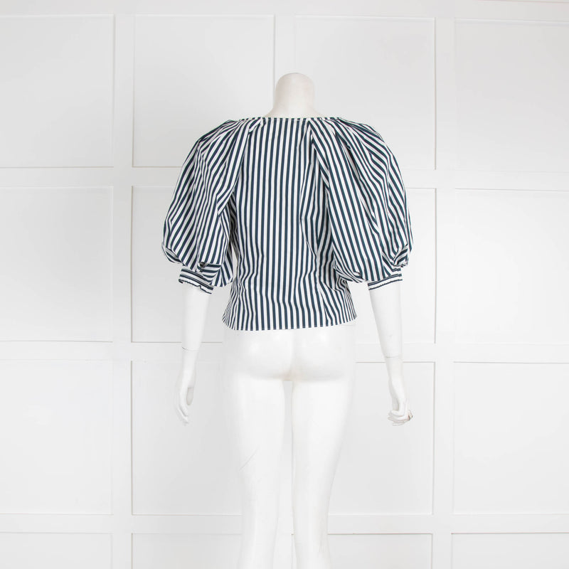 Frame V Striped Neck Puff Sleeve Top