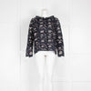 Sea Navy White Floral Cotton Long Sleeve Top
