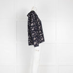 Sea Navy White Floral Cotton Long Sleeve Top
