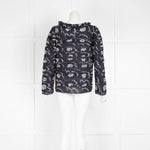 Sea Navy White Floral Cotton Long Sleeve Top