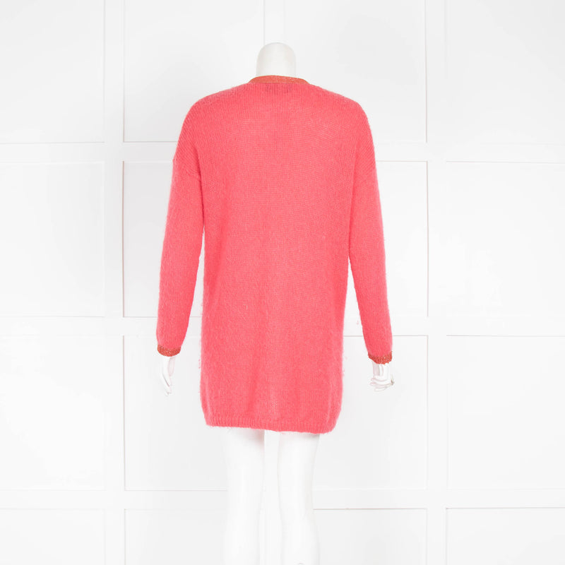 Wyse Coral Lurex Trim Mohair Long Cardigan