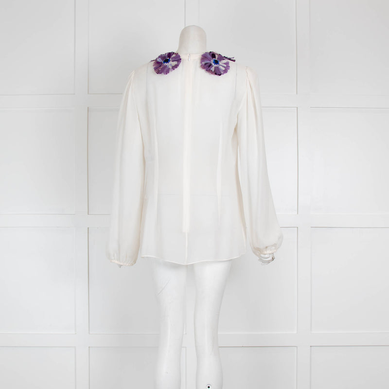 Dolce Gabbana Cream Purple Flower Embellish Blouse
