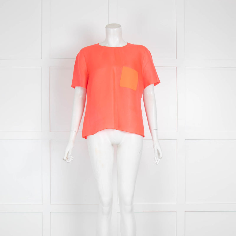 Roksanda Neon Coral Front Pocket Short Sleeve Top