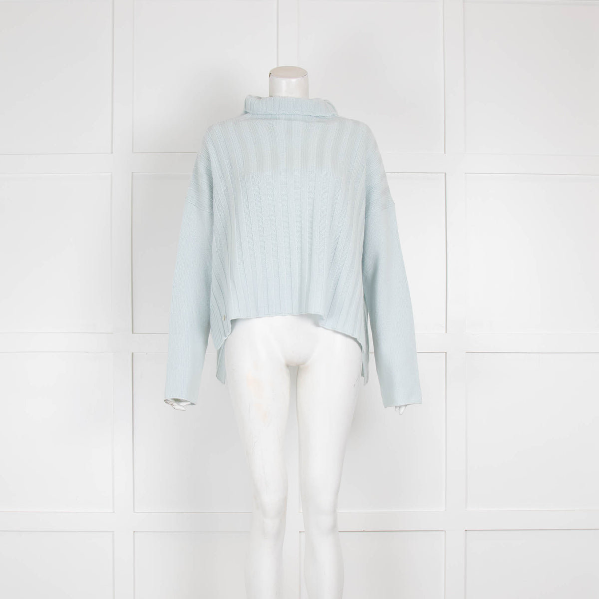Bamford Pale Blue Cashmere Ribbed Wide Pullover