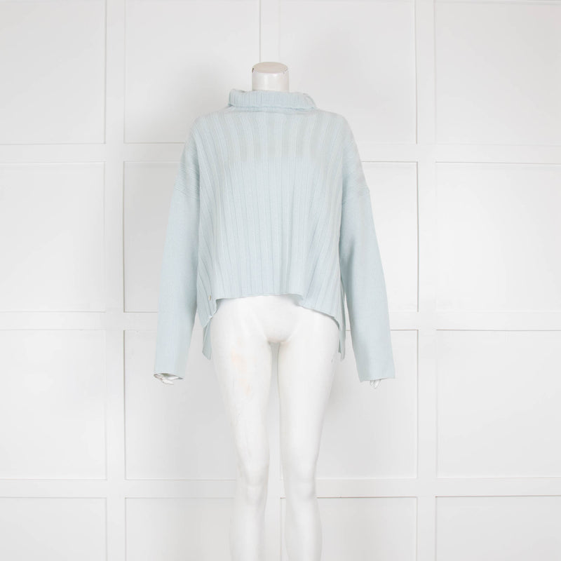 Bamford Pale Blue Cashmere Ribbed Wide Pullover