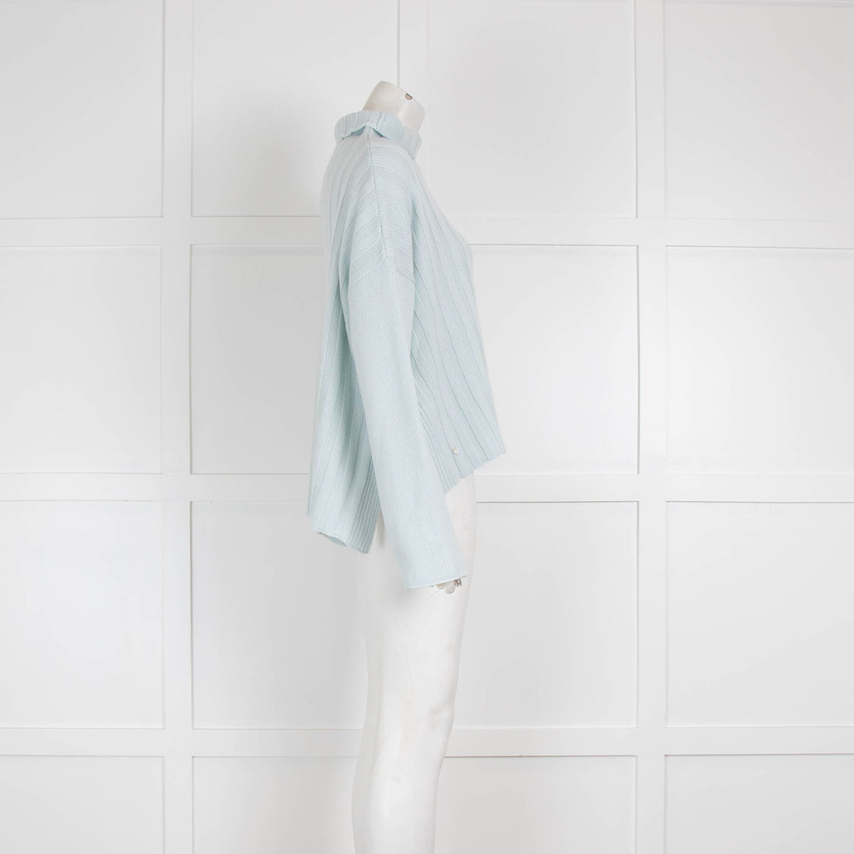 Bamford Pale Blue Cashmere Ribbed Wide Pullover