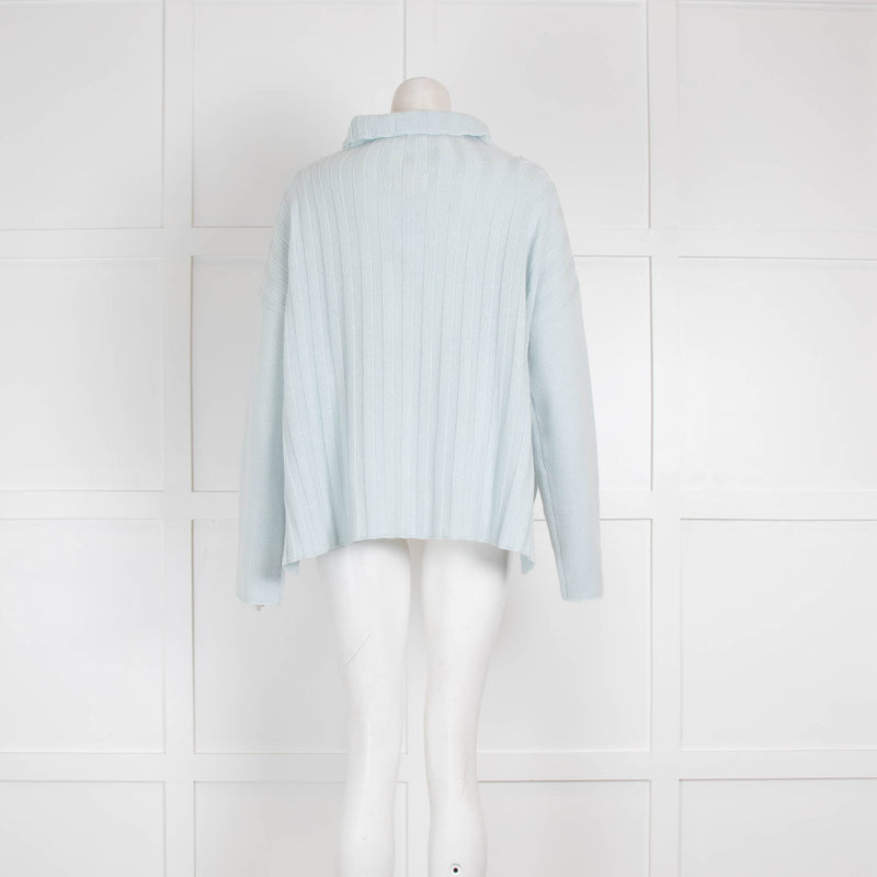 Bamford Pale Blue Cashmere Ribbed Wide Pullover