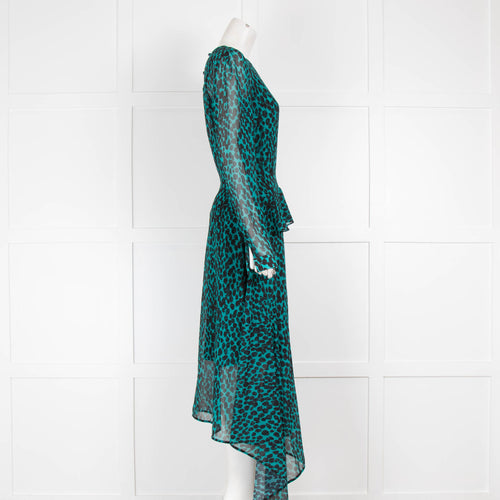 Markus Lupfer Green Animal Print Sheer Dress With Frill