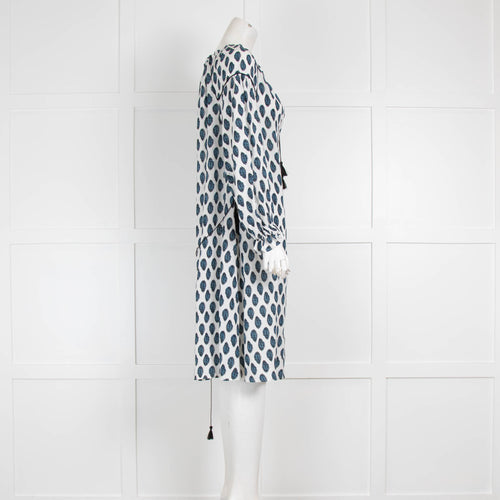 Maje White Blue Print Long Sleeve Peasant Short Dress