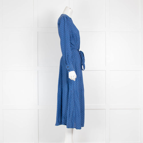 Cefinn Blue Chain Print Long Sleeve Midi Dress