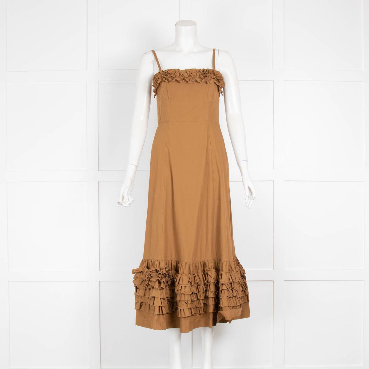 Molly Goddard Brown Cotton Frill Trim Sleeveless Midi Dress