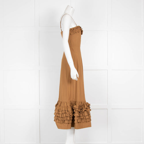Molly Goddard Brown Cotton Frill Trim Sleeveless Midi Dress