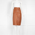 Amanda Wakeley Tan Leather Buckle Detail Pencil Skirt
