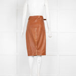 Amanda Wakeley Tan Leather Buckle Detail Pencil Skirt