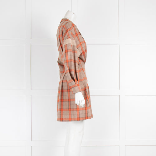 Maje Beige & Orange Check Mini Dress